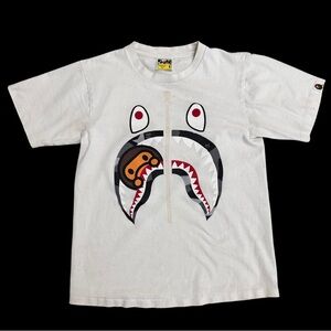 A BATHING APE Milo Shark T-Shirt SZ Small White Short Sleeve Casual READ GUC